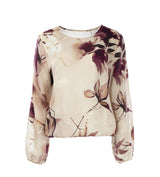 NED-Top Delina LS-NB Whisper Beige Soft Floral Woven