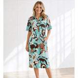 angelle milan travel polo jurk mint bruine abstracte print