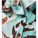 Angelle Milan-Travelstof Polo Jurk-Mint Bruine Abstracte Print