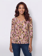 mi piace top v-neck pleated 3/4 s;eeves 202914 argyles print multicolor