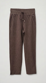 Mi Piace-Travel Broek 202753-A Slit Hem Heavy Woven Structure Print-Mahogany