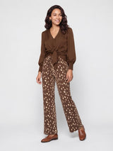 Mi Piace-Dikke Kwaliteit Travelstof Straight Broek 202136 Bambi Print-Chestnut