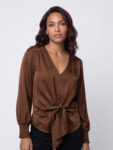 Mi Piace-Blouse Knotted Satin 202910-Chestnut