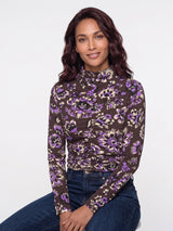 Mi Piace-Travel Top Wrinckle Light Ornamental Flowers Print 202895-Winter Purple