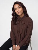 Mi Piace-Travel Blouse Bow Light 202774L-Espresso