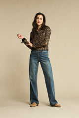 red button jacket leopard