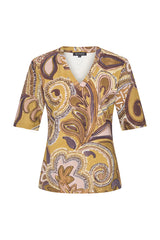 Mi Piace-Travel Top V-Neck 202271-Big Paisley Print-Olive Oil