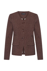 Blazer Collarless Woven Structure Print