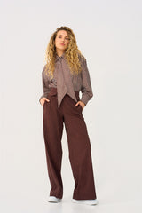 Mi Piace-Travel Broek 202870 Woven Structure Print-Mahogany