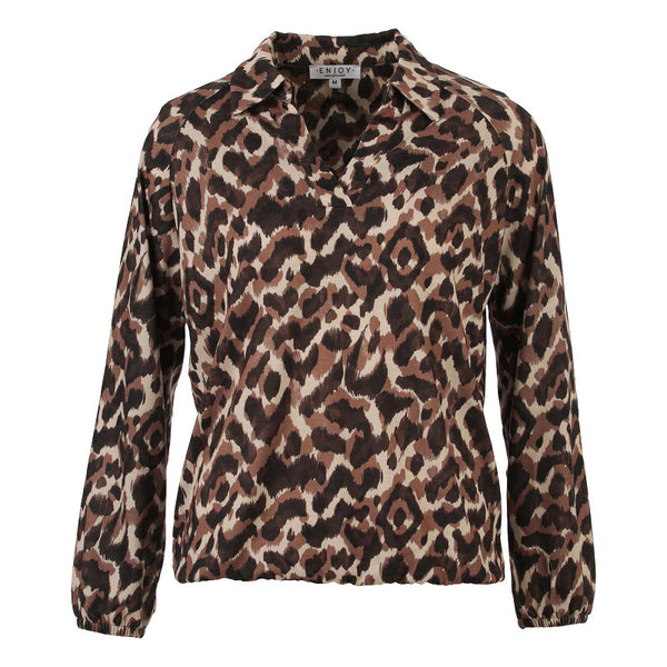 enjoy womenswear blouson cosy allover print donkerbruin