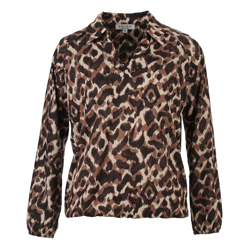enjoy womenswear blouson cosy allover print donkerbruin