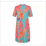 Angelle Milan Travelstof Jurk - Turquoise Koraal Bloemenprint 