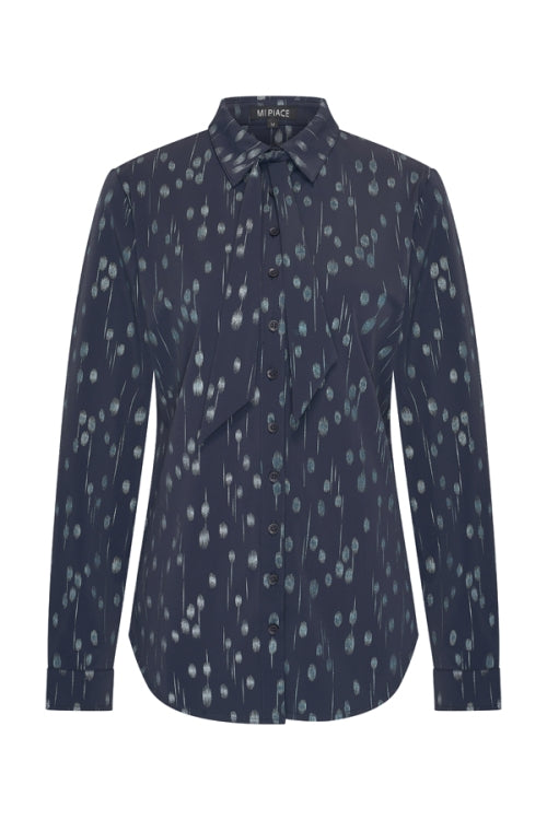 mi piace blouse bow dot foil print 20279  dark blue