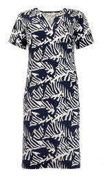 jurk simo van ned met donkerblauwe print