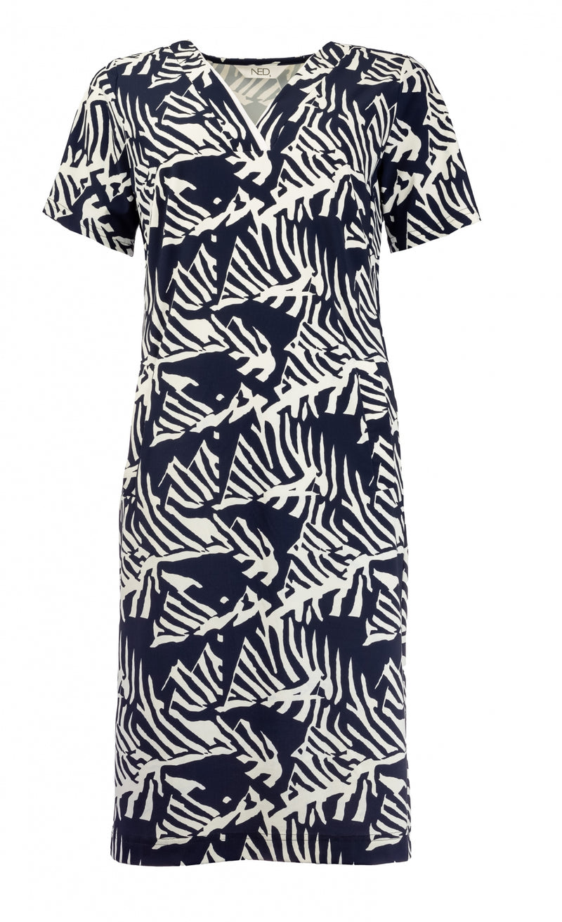 jurk simo van ned met donkerblauwe print