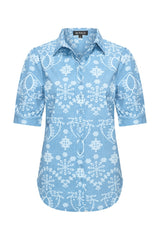 mi piace blouse pofmouw 202270 bleached denim embroidery print 
