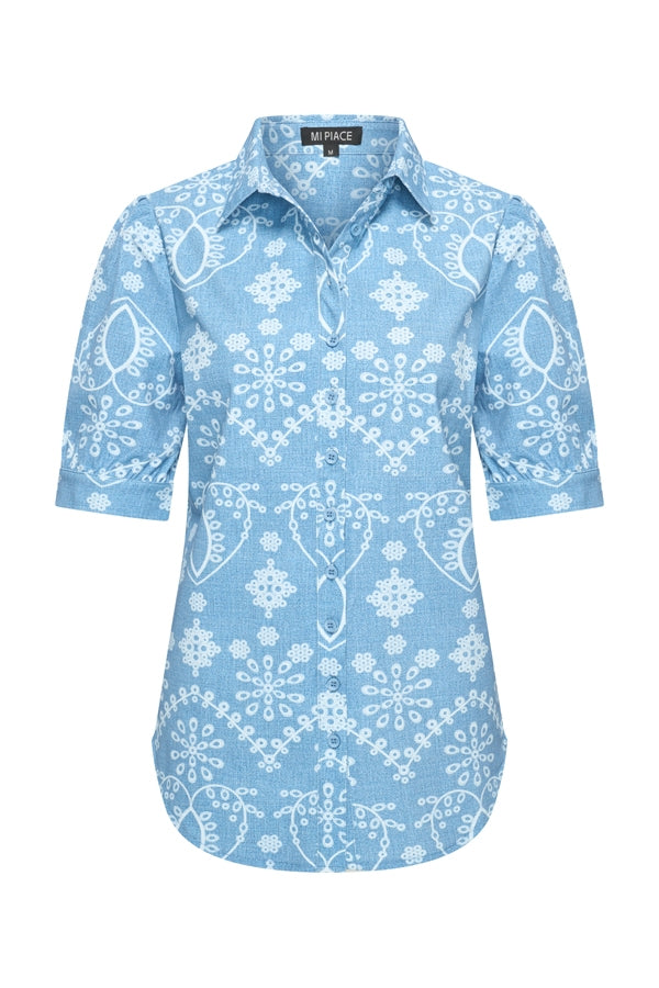 mi piace blouse pofmouw 202270 bleached denim embroidery print 