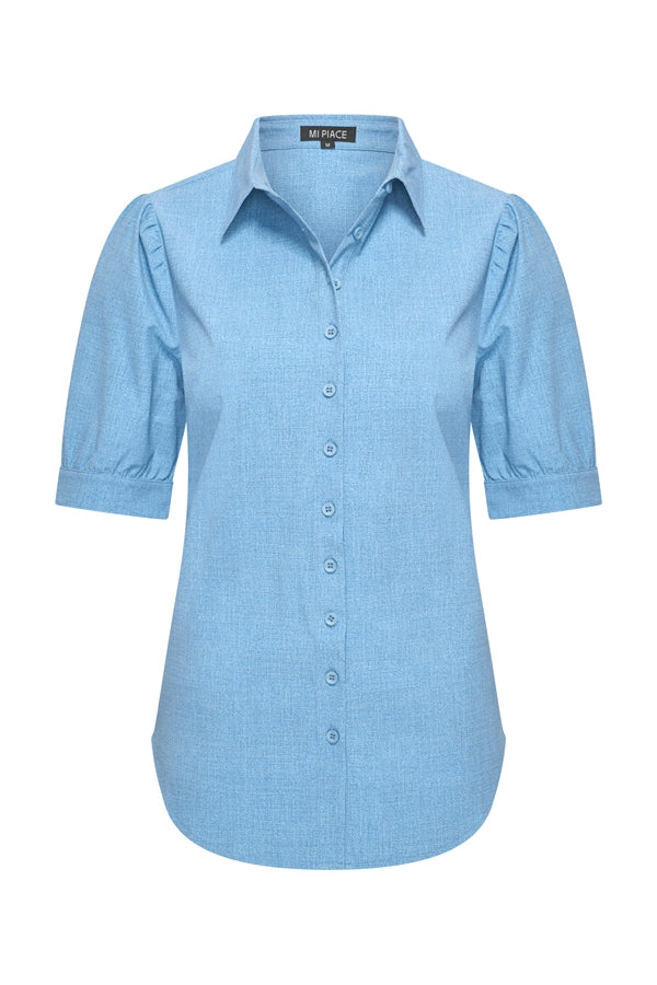 mi piace korte pofmouw travel blouse 202270 bleached denim print