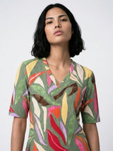 mi piace top v-neck 202271 summer leaf dance print olive
