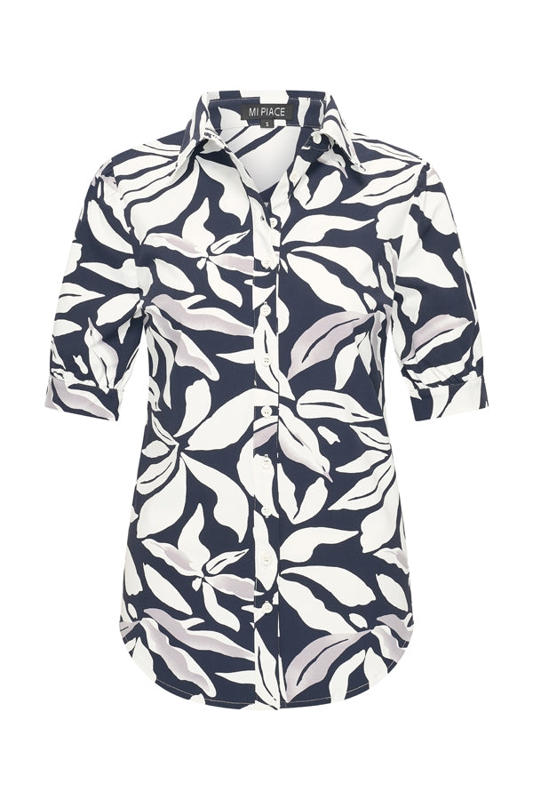 mi piace korte pofmouw blouse 202270 flower print dark blue/off white