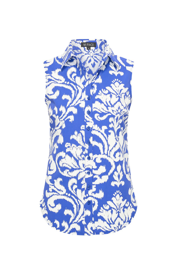 mi piace sleveeless blouse 202299 ornament print kobalt/off white