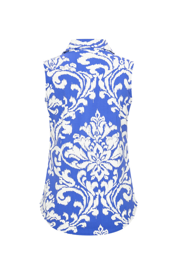 mi piace mouwloze blouse 202299 ornament print kobalt/off white