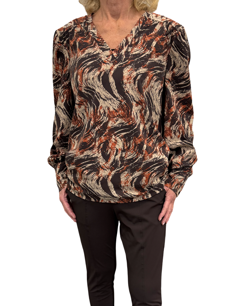 mi piace top v-hals swirly print 202651 rust