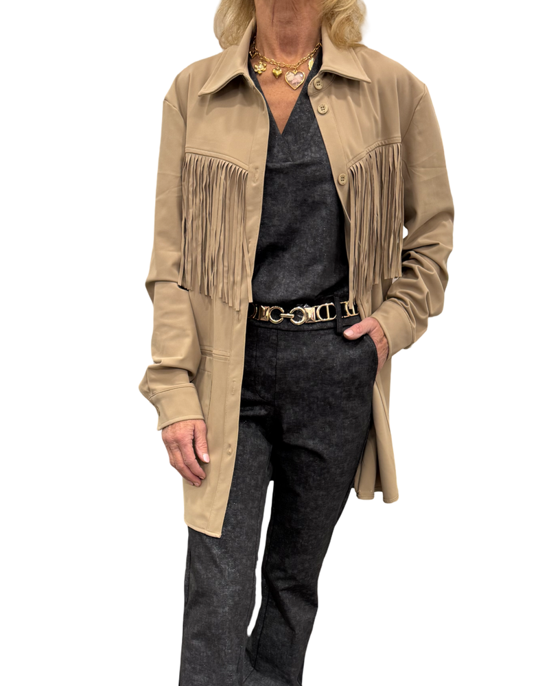 mi piace jacket long 202727 bonded fringes latte 