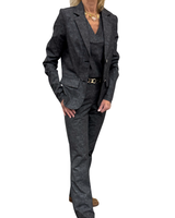 mi piace dikke travel flared broek stone foil print dark grey