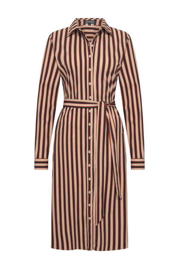 mi piace travel jurk 202733 stripe print espresso/latte