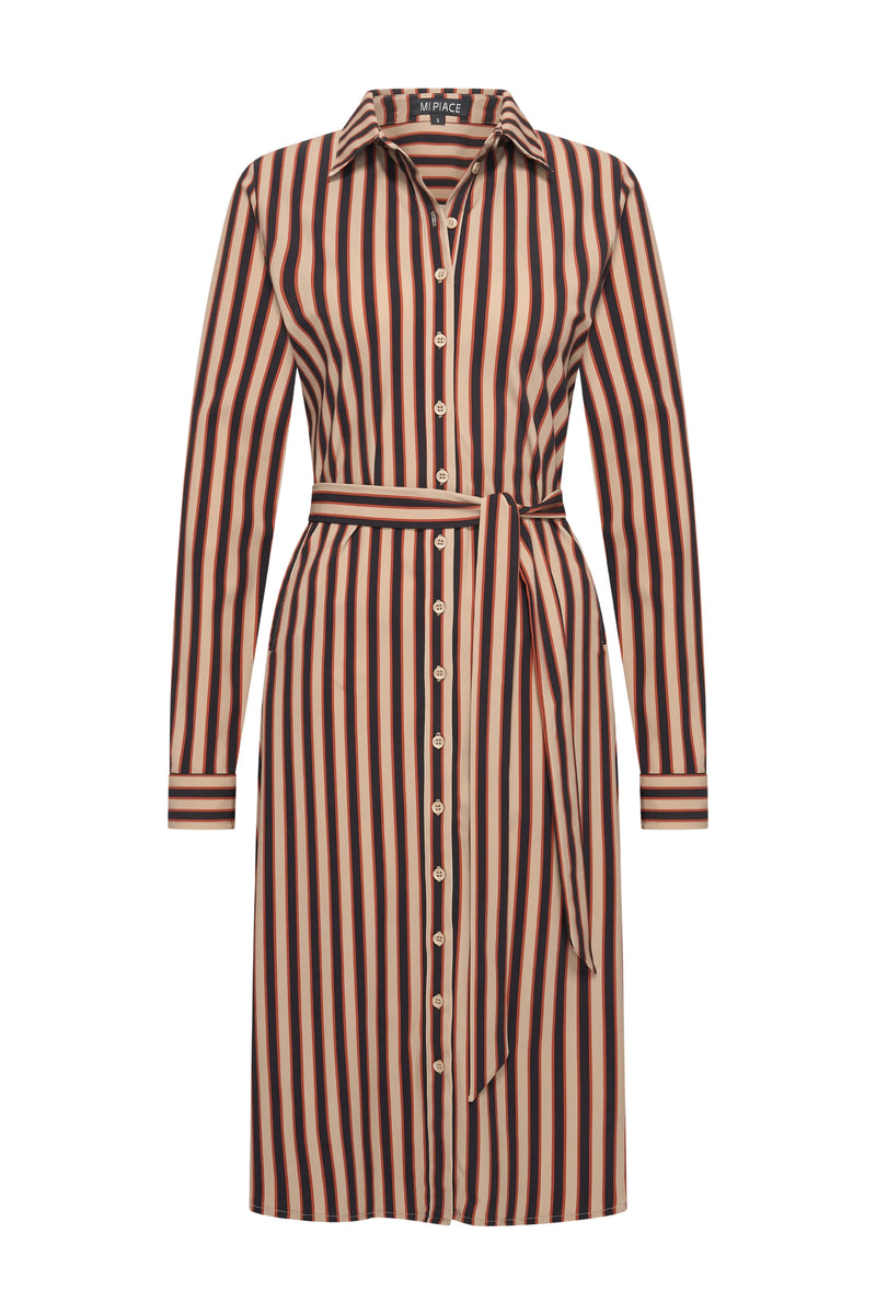 mi piace travel jurk 202733 stripe print espresso/latte