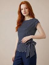 Red Button-Shirt Terry Stripe With Knot SRB4759-Darkblue