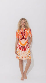 angelle milan jurk 1467 wit/oranje/rood bloemen print