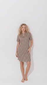 angelle milan jurk 1467 wit/bruin stippen print 
