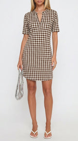 angelle milan stippen print jurk wit/bruin