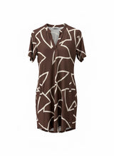 angelle milan jurk 1467 geometrische print bruin met ecru