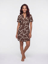 angelle milan jurk 1467 geometrische print bruin/ecru