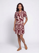 angelle milan jurk 1467 abstracte print bordeaux/beige