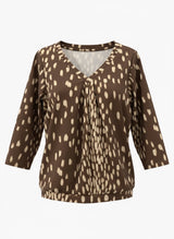 Mi Piace-Travel Top V-Neck Pleated 3/4 Sleeves 202914 Bambi Print-Chestnut