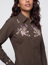 Mi Piace-Travel Blouse Embroidery 202915-Espresso