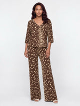 Mi Piace-Dikke Kwaliteit Travelstof Straight Broek 202136 Bambi Print-Chestnut