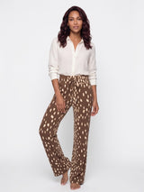 Mi Piace-Dikke Kwaliteit Travelstof Straight Broek 202136 Bambi Print-Chestnut