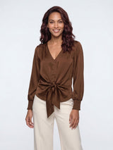 Mi Piace-Blouse Knotted Satin 202910-Chestnut