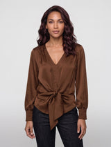 Mi Piace-Blouse Knotted Satin 202910-Chestnut