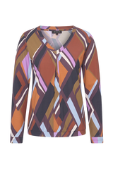 Mi Piace-Travel Top V-Neck Plated Geometric Fusion Print-Multicolor