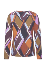 Mi Piace-Travel Top V-Neck Plated Geometric Fusion Print-Multicolor