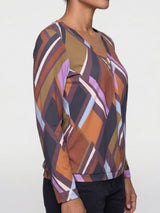 Mi Piace-Travel Top V-Neck Plated Geometric Fusion Print-Multicolor