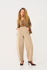 Mi Piace-Travel Top V-Neck 202271-Big Paisley Print-Olive Oil
