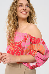 mi piace Bardot Top Border Desert Anemone Print coral