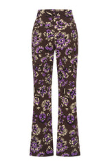 Mi Piace-Travel Broek Straight Heavy Ornamental Flowers Print-Winter Purple